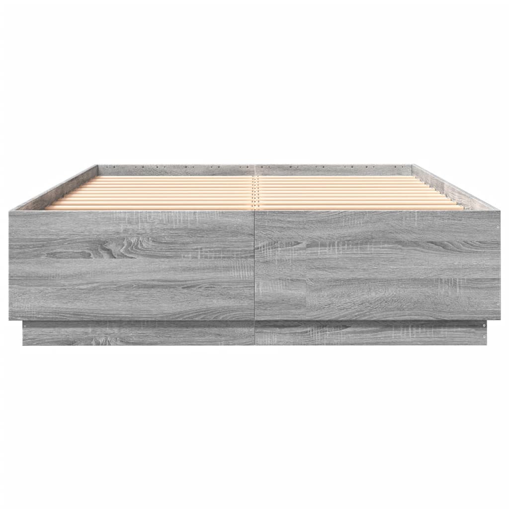 Bed Frame with LED without Mattress Grey Sonoma 150x200 cm King Size