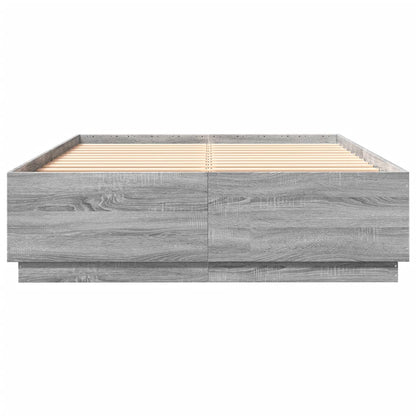 Bed Frame with LED without Mattress Grey Sonoma 150x200 cm King Size