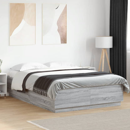 Bed Frame with LED without Mattress Grey Sonoma 150x200 cm King Size