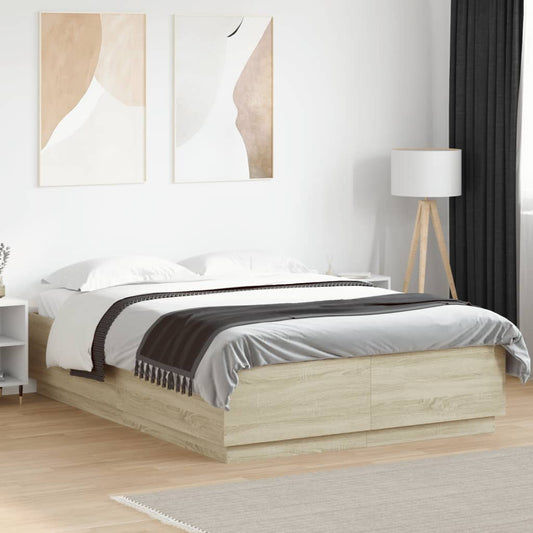 Bed Frame with LED without Mattress Sonoma Oak 140x200 cm