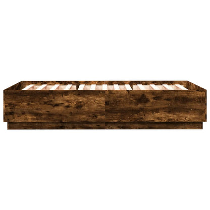 Bed Frame with LED without Mattress Smoked Oak 140x200 cm