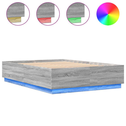 Bed Frame with LED without Mattress Grey Sonoma 140x200 cm