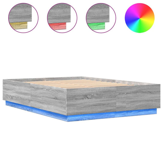 Bed Frame with LED without Mattress Grey Sonoma 140x200 cm