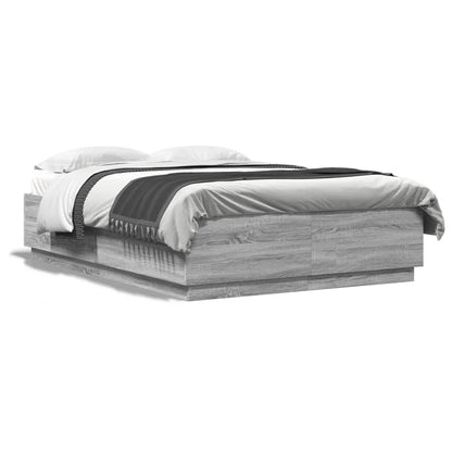 Bed Frame with LED without Mattress Grey Sonoma 140x200 cm