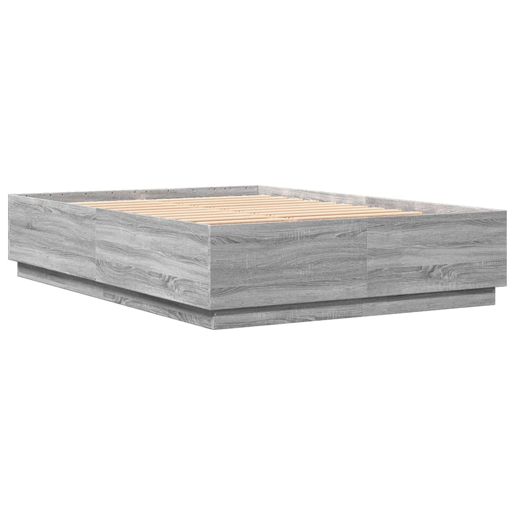 Bed Frame with LED without Mattress Grey Sonoma 140x200 cm