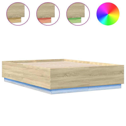 Bed Frame with LED without Mattress Sonoma Oak 120x200 cm