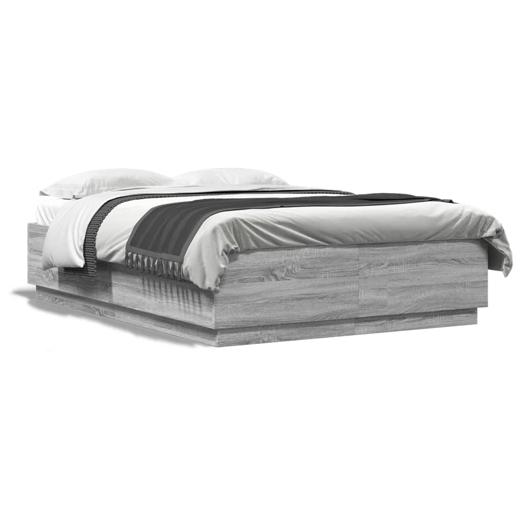 Bed Frame with LED without Mattress Grey Sonoma 120x200 cm