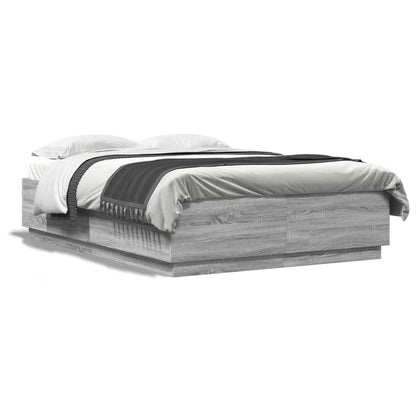 Bed Frame with LED without Mattress Grey Sonoma 120x200 cm