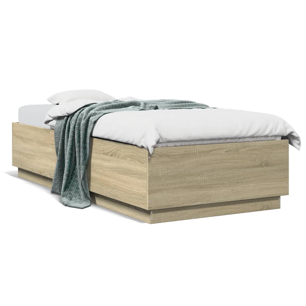 Bed Frame with LED without Mattress Sonoma Oak 90x200 cm