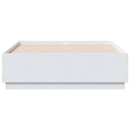 Bed Frame with LED without Mattress White 135x190 cm Double