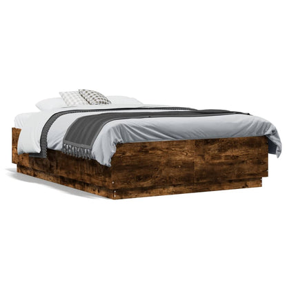 Bed Frame with LED without Mattress Smoked Oak 135x190 cm Double