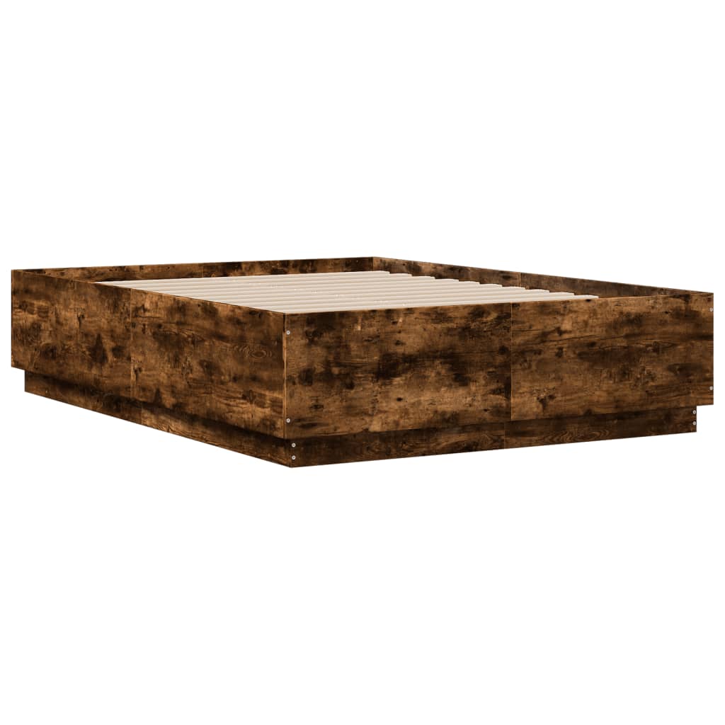 Bed Frame with LED without Mattress Smoked Oak 135x190 cm Double