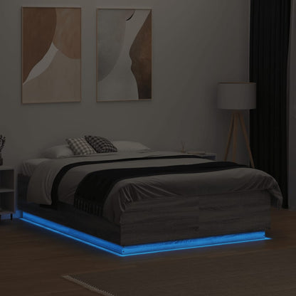 Bed Frame with LED without Mattress Grey Sonoma 135x190 cm Double