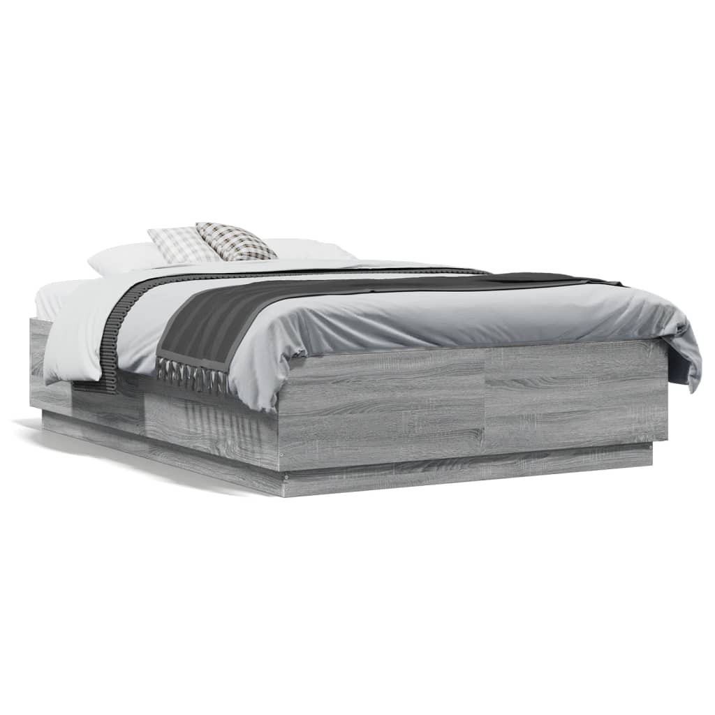 Bed Frame with LED without Mattress Grey Sonoma 135x190 cm Double