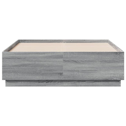 Bed Frame with LED without Mattress Grey Sonoma 135x190 cm Double