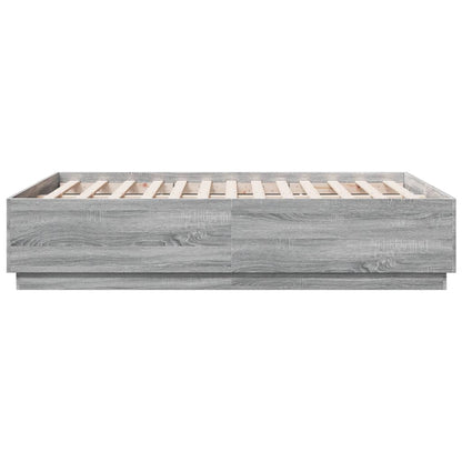 Bed Frame with LED without Mattress Grey Sonoma 135x190 cm Double