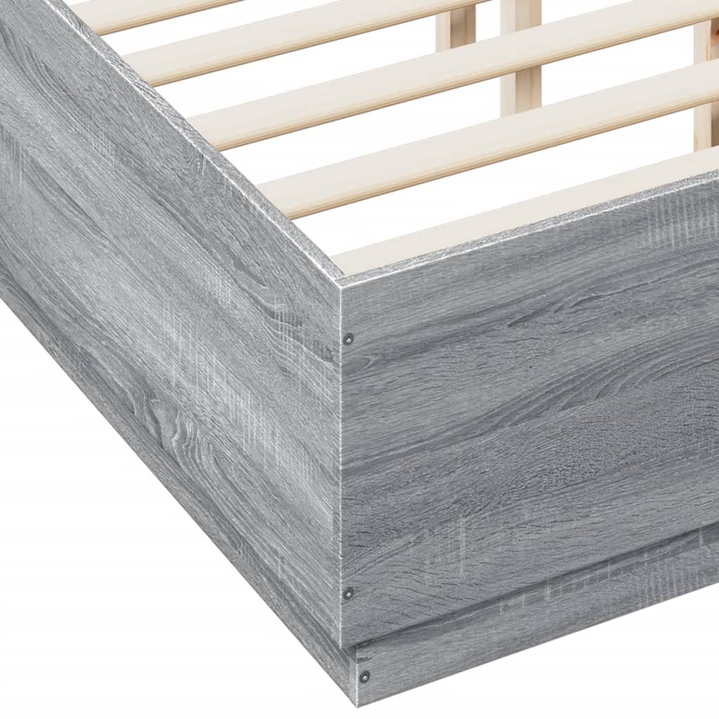 Bed Frame with LED without Mattress Grey Sonoma 135x190 cm Double