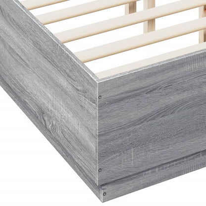 Bed Frame with LED without Mattress Grey Sonoma 135x190 cm Double