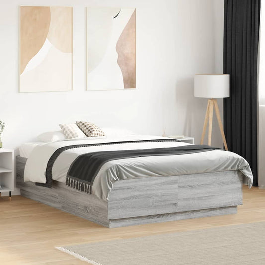 Bed Frame with LED without Mattress Grey Sonoma 135x190 cm