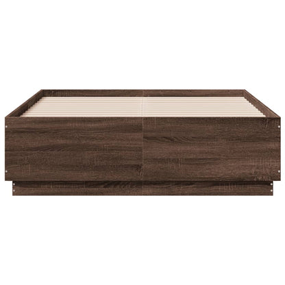 Bed Frame with LED without Mattress Brown Oak 135x190 cm Double
