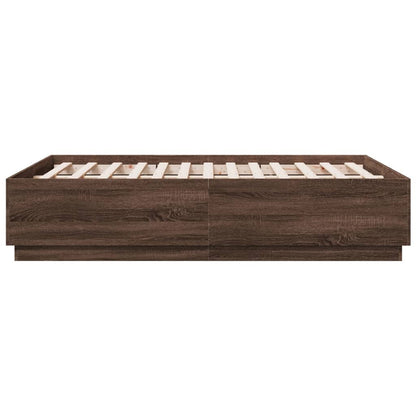 Bed Frame with LED without Mattress Brown Oak 135x190 cm Double