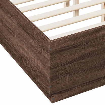 Bed Frame with LED without Mattress Brown Oak 135x190 cm Double