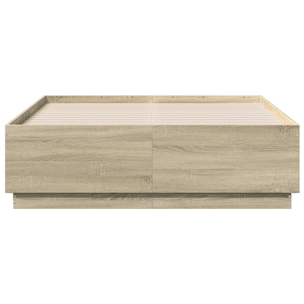 Bed Frame with LED without Mattress Sonoma Oak 120x190 cm Small Double