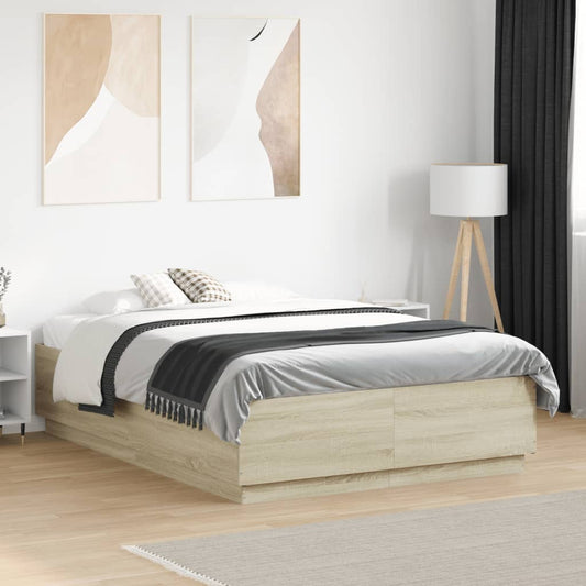 Bed Frame with LED without Mattress Sonoma Oak 120x190 cm Small Double