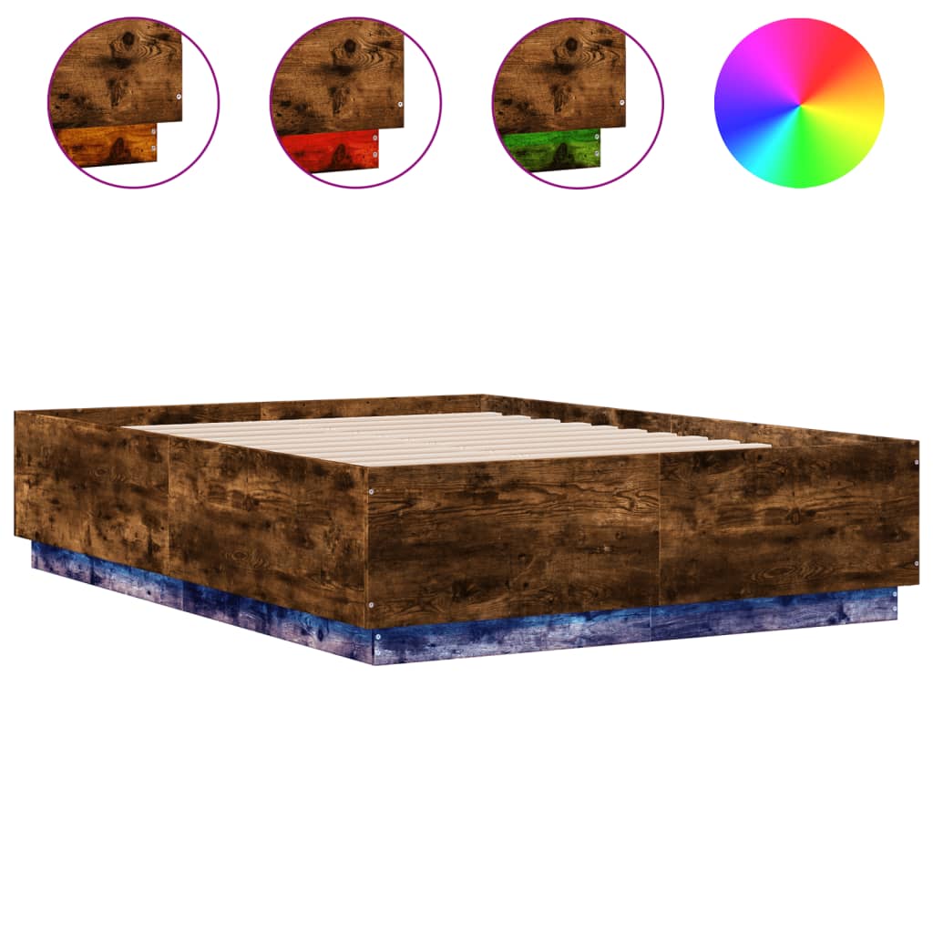 Bed Frame with LED without Mattress Smoked Oak 120x190 cm Small Double