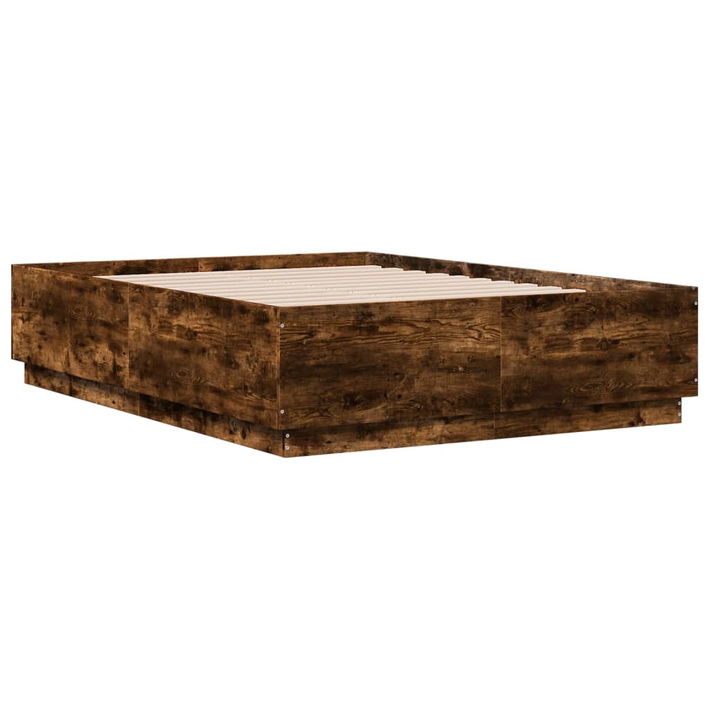 Bed Frame with LED without Mattress Smoked Oak 120x190 cm Small Double