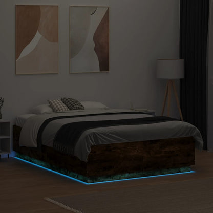 Bed Frame with LED without Mattress Smoked Oak 120x190 cm Small Double