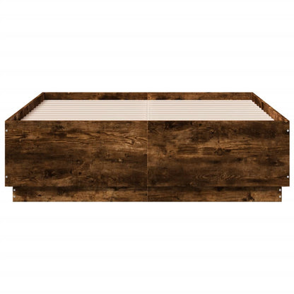 Bed Frame with LED without Mattress Smoked Oak 120x190 cm Small Double