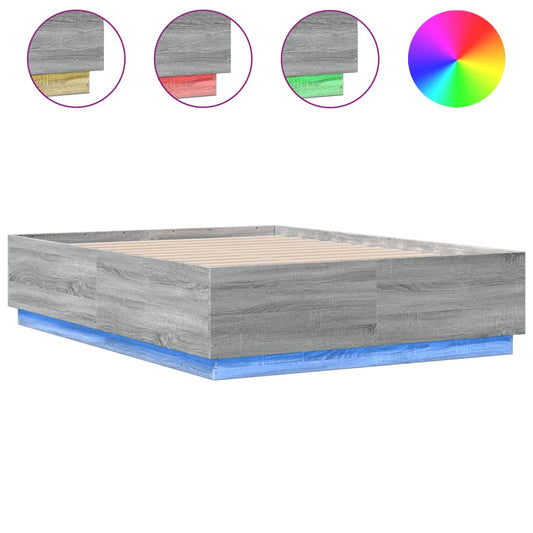 Bed Frame with LED without Mattress Grey Sonoma 120x190 cm Small Double