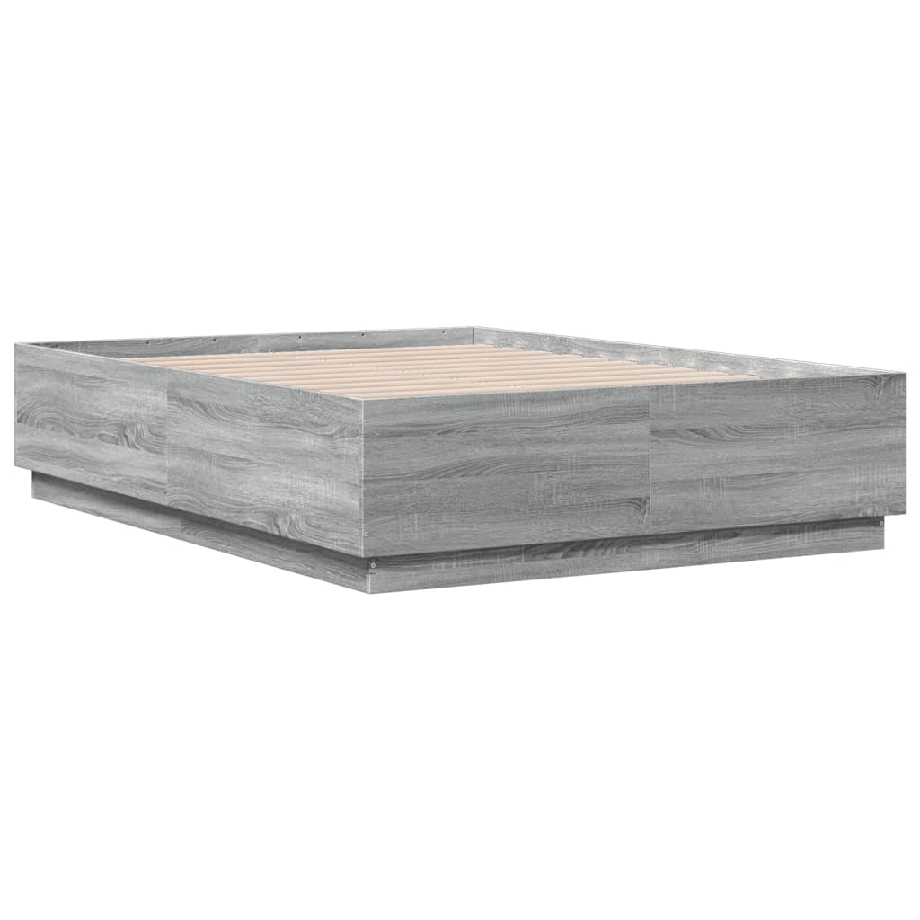 Bed Frame with LED without Mattress Grey Sonoma 120x190 cm Small Double