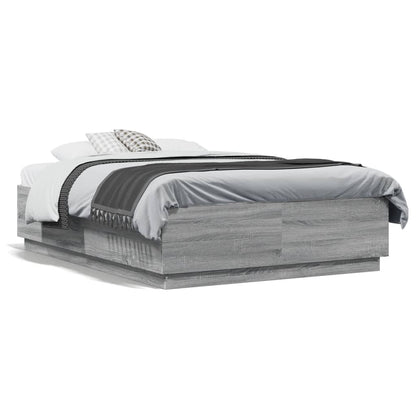 Bed Frame with LED without Mattress Grey Sonoma 120x190 cm Small Double