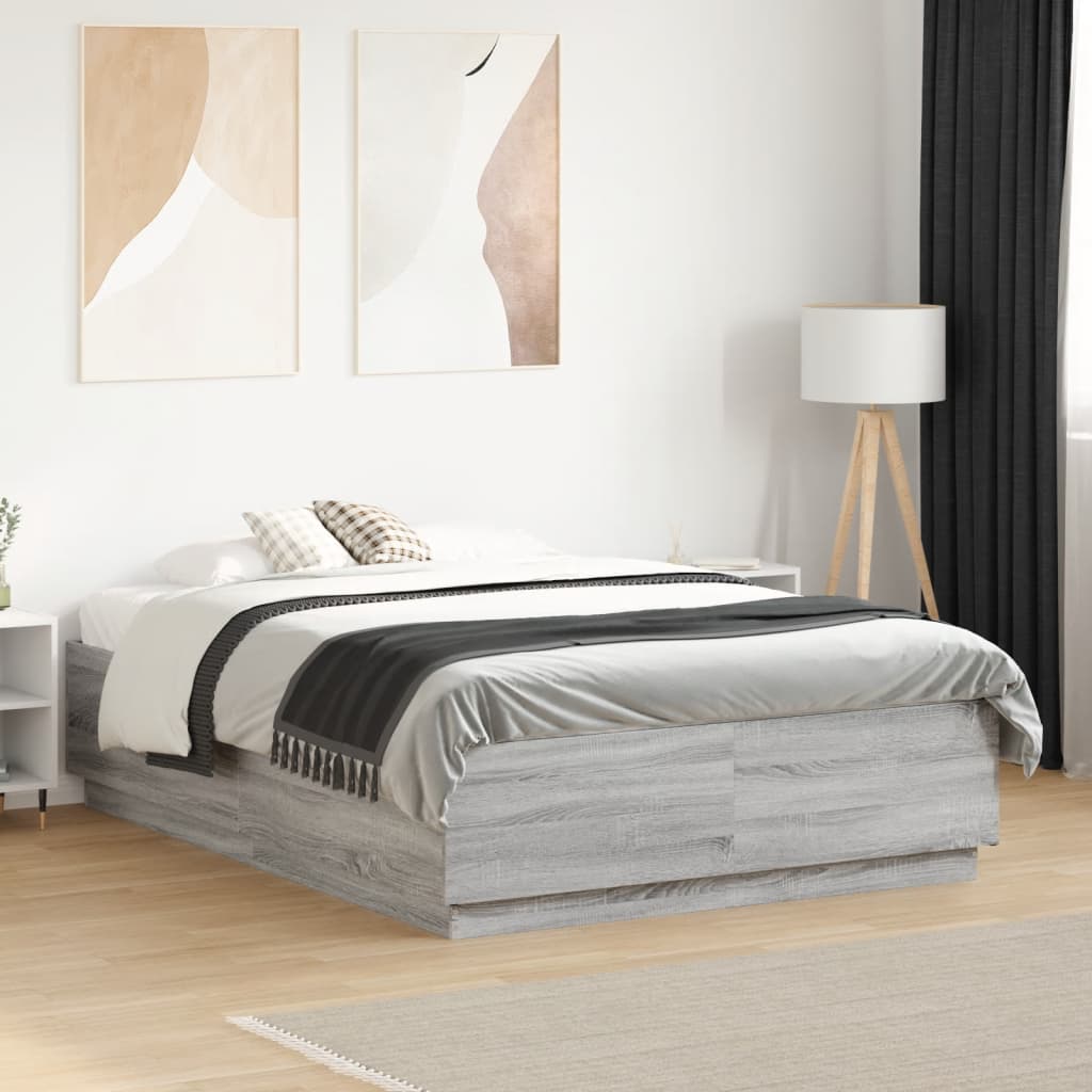 Bed Frame with LED without Mattress Grey Sonoma 120x190 cm Small Double
