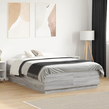 Bed Frame with LED without Mattress Grey Sonoma 120x190 cm Small Double