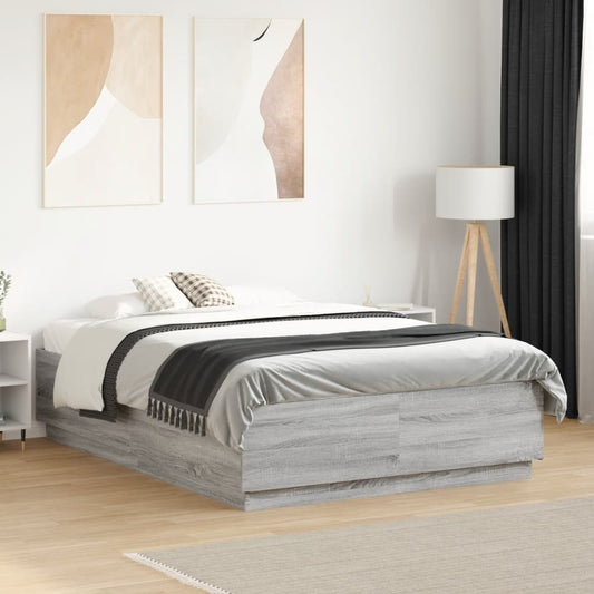 Bed Frame with LED without Mattress Grey Sonoma 120x190 cm Small Double
