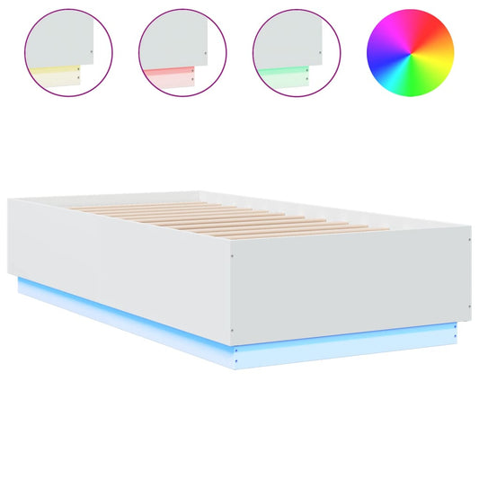Bed Frame with LED without Mattress White 90x190 cm Single