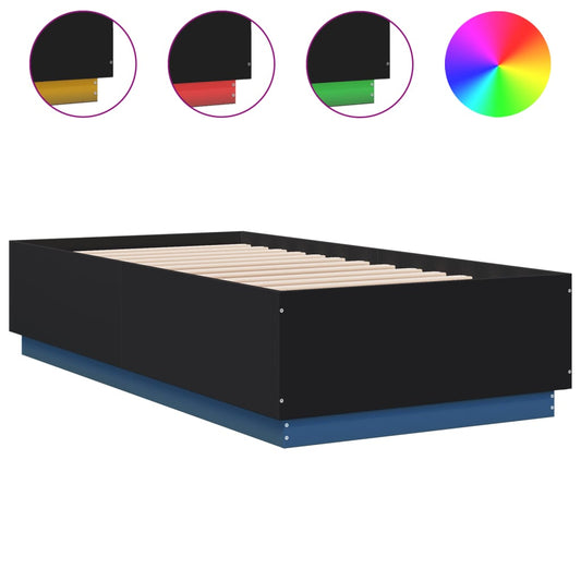 Bed Frame with LED without Mattress Black 90x190 cm Single