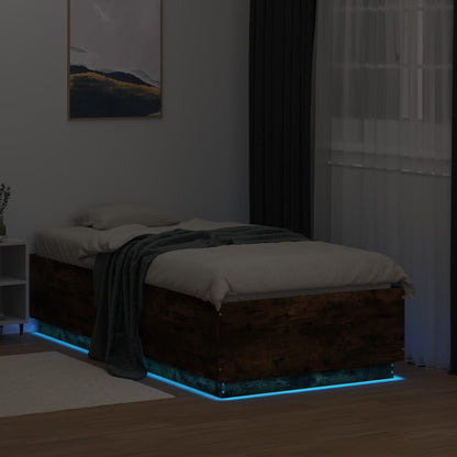 Bed Frame with LED without Mattress Smoked Oak 90x190 cm Single