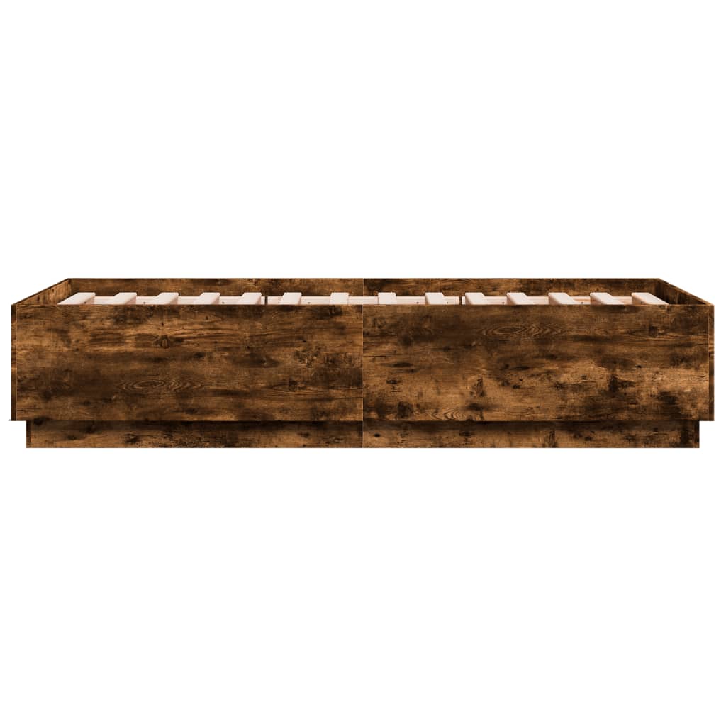 Bed Frame with LED without Mattress Smoked Oak 90x190 cm Single