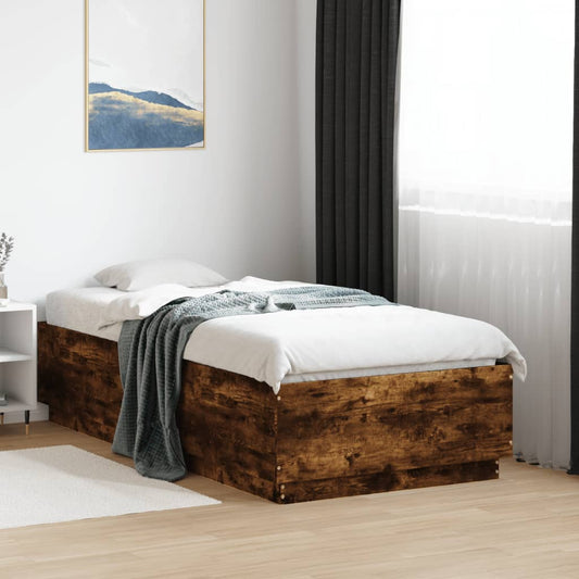 Bed Frame with LED without Mattress Smoked Oak 90x190 cm Single