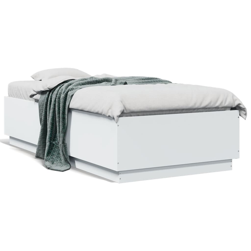 Bed Frame with LED without Mattress White 75x190 cm Small Single