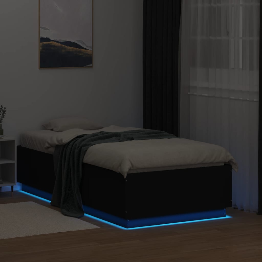 Bed Frame with LED without Mattress Black 75x190 cm Small Single