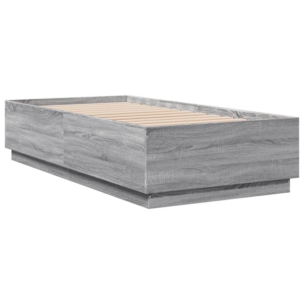 Bed Frame with LED without Mattress Grey Sonoma 75x190 cm Small Single