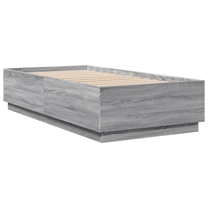 Bed Frame with LED without Mattress Grey Sonoma 75x190 cm Small Single