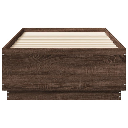 Bed Frame with LED without Mattress Brown Oak 75x190 cm Small Single