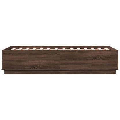 Bed Frame with LED without Mattress Brown Oak 75x190 cm Small Single