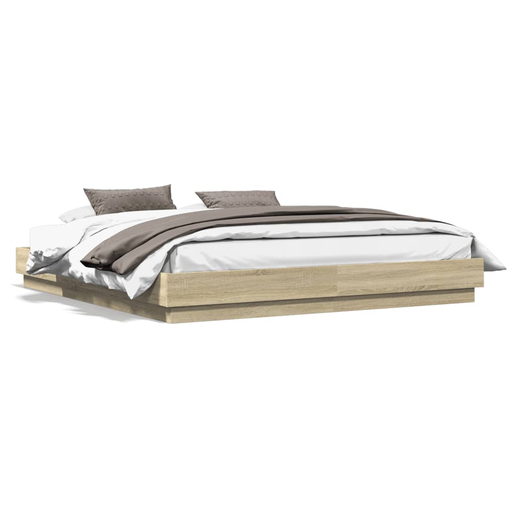 Bed Frame with LED without Mattress Sonoma Oak 200x200 cm